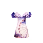 Bella Off Shoulder Frill Mini Dress - Fairground Print