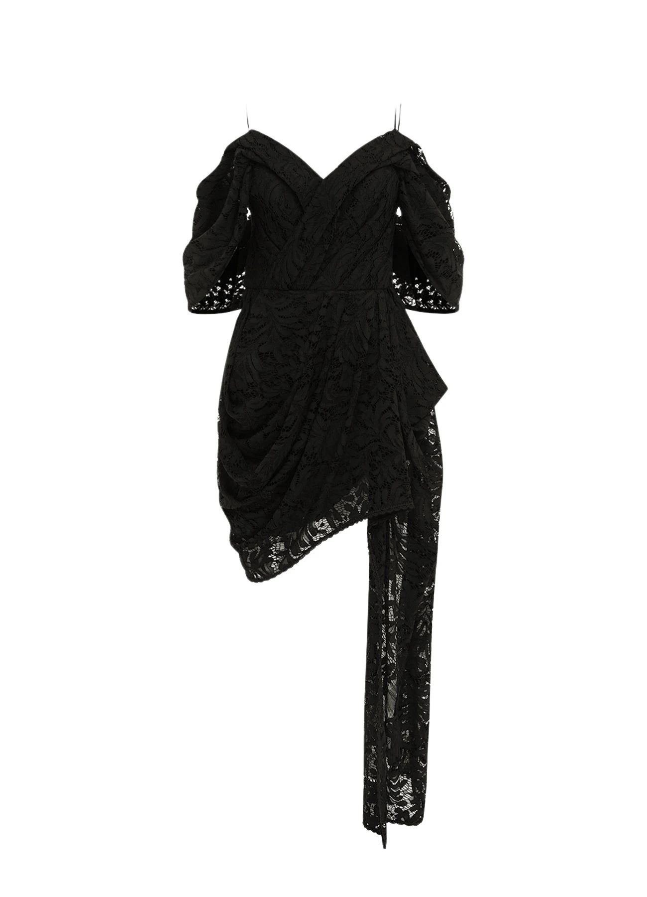 Leo-Lin-Caitlin-Lace-Draped-Mini-Dress-Ebony-678269_nobg Caitlin Lace Draped Mini Dress - Ebony - Image 1