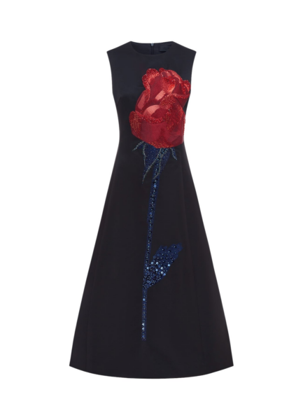 Cleo Embellished Sleeveless Midi Dress - Rose Print