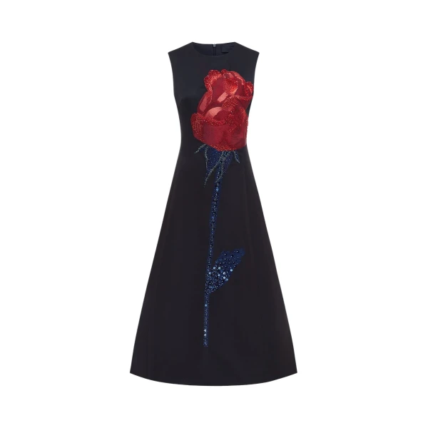 Cleo Embellished Sleeveless Midi Dress - Rose Print