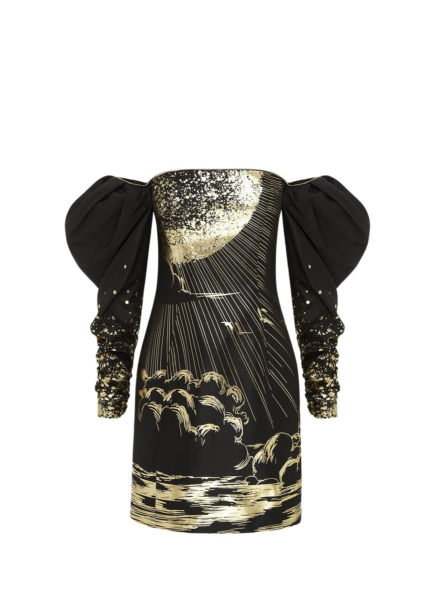 Gillian Off Shoulder Bustier Mini Dress - Moonlight Print