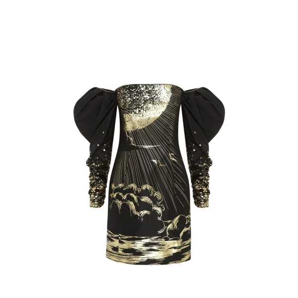 Gillian Off Shoulder Bustier Mini Dress - Moonlight Print