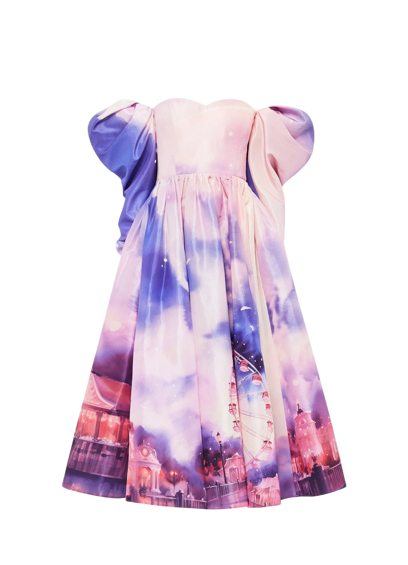 Leo-Lin-Ina-Off-Shoulder-Bustier-Midi-Dress-Fairground-Print-677745_nobg Ina Off Shoulder Bustier Midi Dress - Fairground Print - Image 1