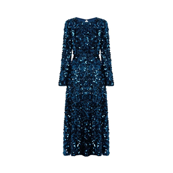 Kylie Sequin Open Back Maxi Dress - Midnight Blue