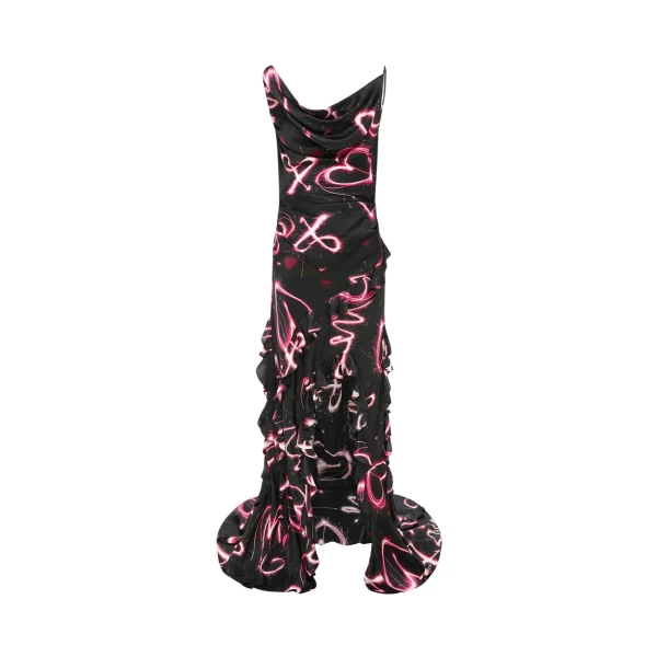 Remy Low Back Split Maxi Dress - Neon Heart Print