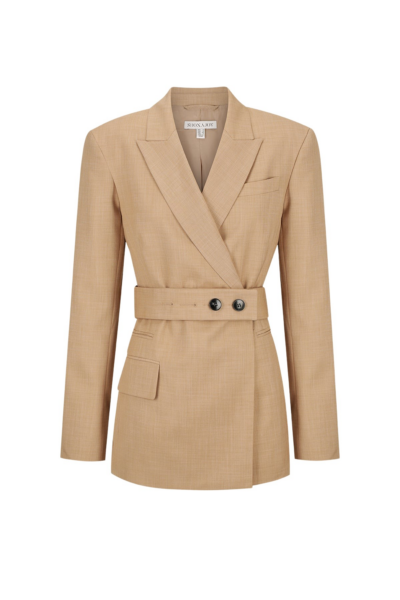 Asher Hourglass Double Breasted Blazer With Belt - Latte