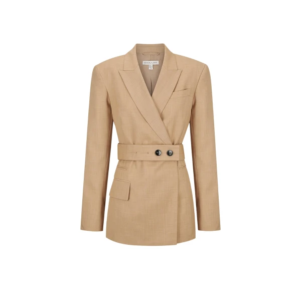 Asher Hourglass Double Breasted Blazer With Belt - Latte