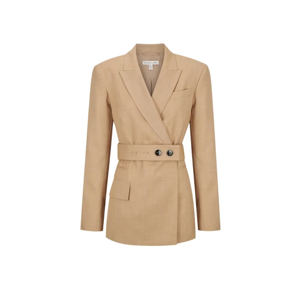 Asher hourglass double breasted blazer with belt - latte