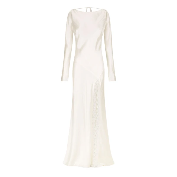 La Lune Cumulus Silk Backless Lace Split Maxi Dress - Ivory