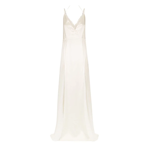 La Lune Cumulus Silk Lace Plunged Maxi Dress - Ivory