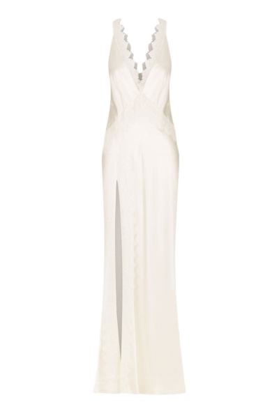 La Lune Cumulus Silk Lace Strap Split Maxi Dress - Ivory