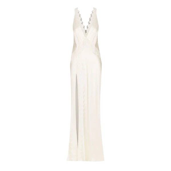 La Lune Cumulus Silk Lace Strap Split Maxi Dress - Ivory