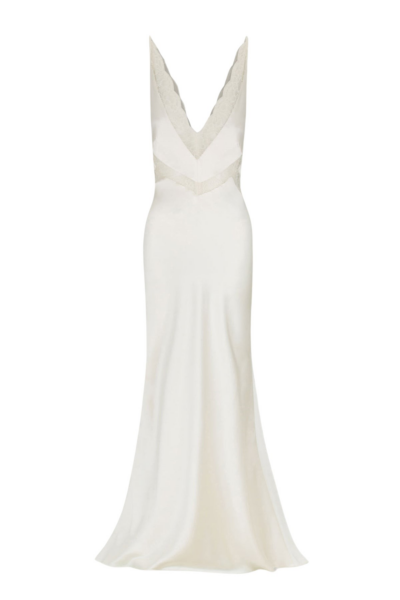 La Lune Cumulus Silk Plunged Lace Maxi Dress - Ivory