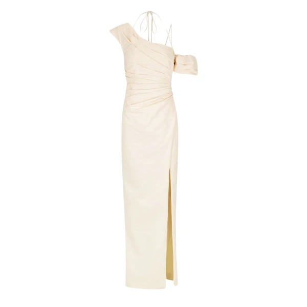 Lani Asymmetrical Draped Maxi Dress - Rice