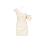 Lani Asymmetrical Draped Mini Dress - Rice