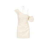 Lani Asymmetrical Draped Mini Dress - Rice