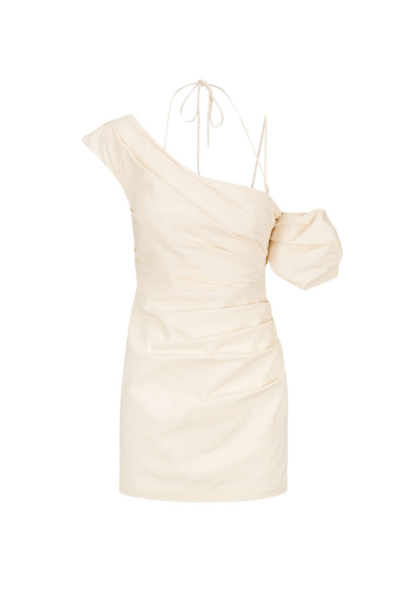Lani Asymmetrical Draped Mini Dress - Rice