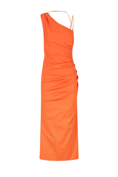Lani Asymmetrical Gathered Midi Dress - Hibiscus