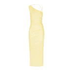 Lani Asymmetrical Gathered Midi Dress - Lemon