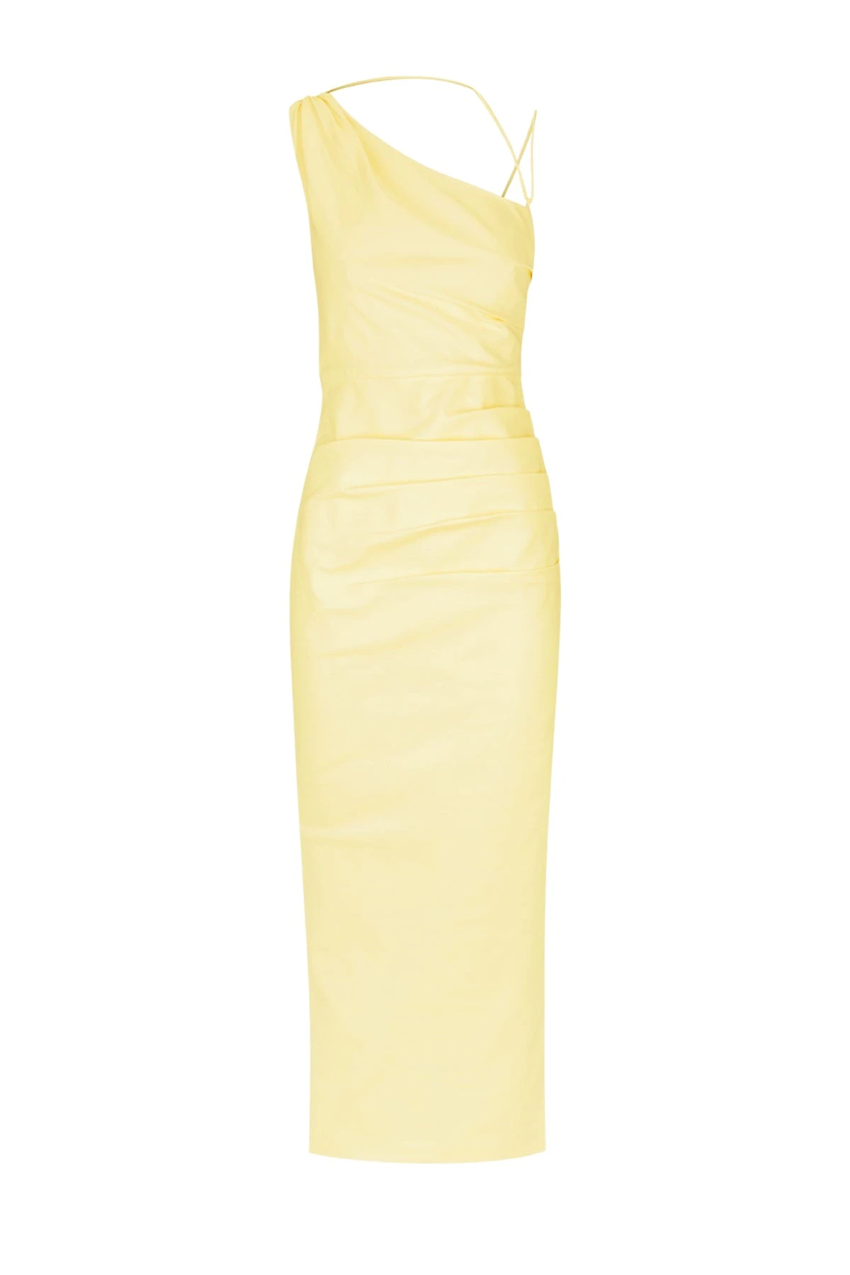 Shona-Joy-Lani-Asymmetrical-Gathered-Midi-Dress-Lemon-527894_nobg Lani Asymmetrical Gathered Midi Dress - Lemon - Image 1
