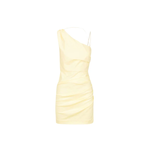 Lani Asymmetrical Gathered Mini Dress - Vanilla