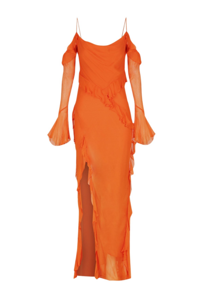 Layla Long Sleeve Ruffle Maxi Dress - Flame Orange