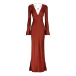 Lino Open Back Tie Maxi Dress - Mahogany