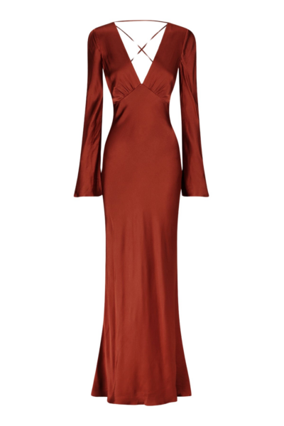 Lino Open Back Tie Maxi Dress - Mahogany