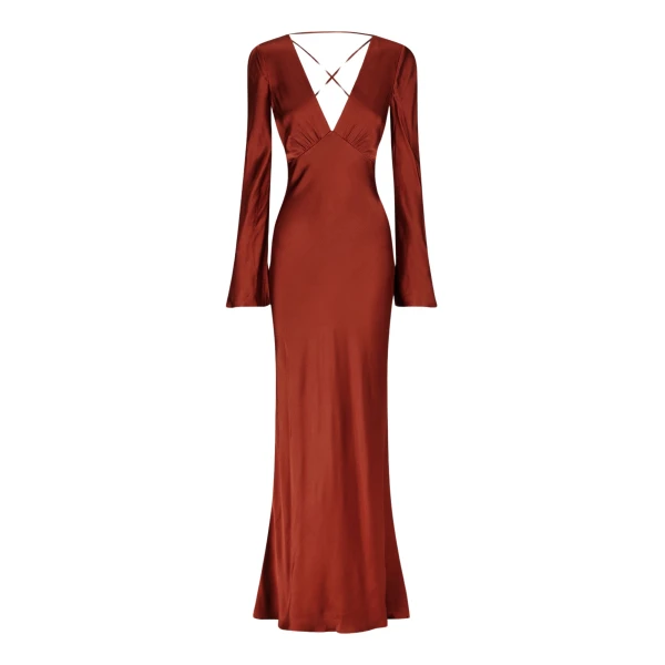 Lino Open Back Tie Maxi Dress - Mahogany
