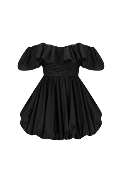 Maiori Off Shoulder Draped Bubble Mini Dress - Black