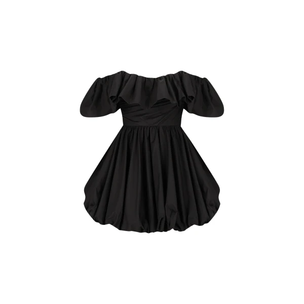 Maiori Off Shoulder Draped Bubble Mini Dress - Black