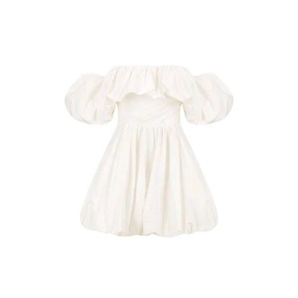 Maiori Off Shoulder Draped Bubble Mini Dress - Ivory