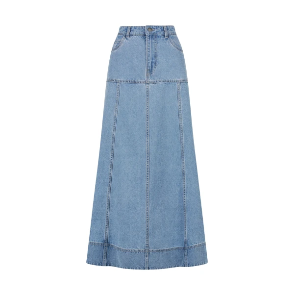 Stella Panelled Midi Skirt - Mid Blue
