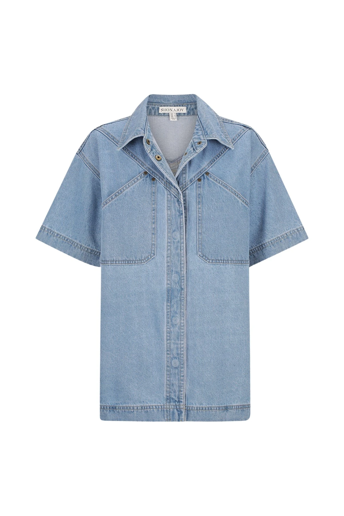 Shona-Joy-Stella-Short-Sleeve-Shirt-Mid-Blue41375_nobg Stella Short Sleeve Shirt - Mid Blue - Image 1