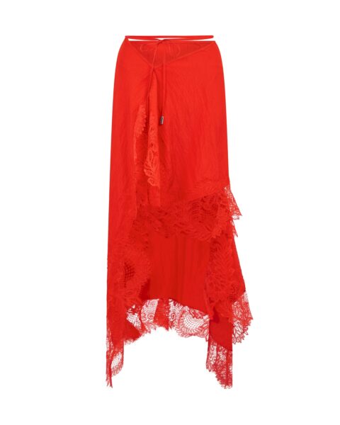 David Koma Asymmetric Lace Hem Midi Skirt