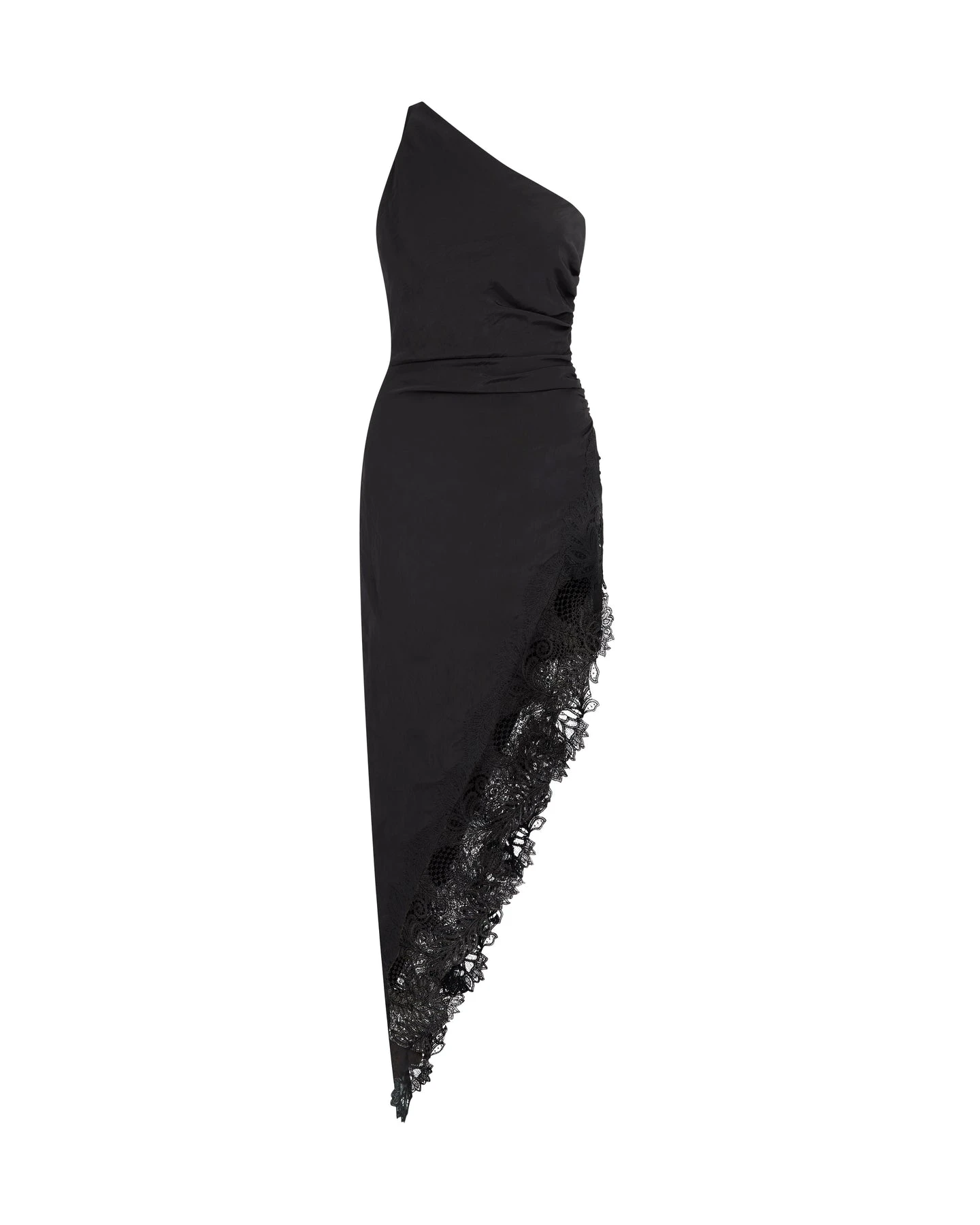 David Koma Asymmetric Ruched And Lace Midi Dress David Koma Asymmetric Ruched And Lace Midi Dress