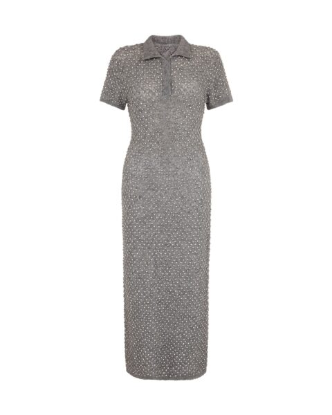 David Koma Crystal Embellished Polo Knit Midi Dress