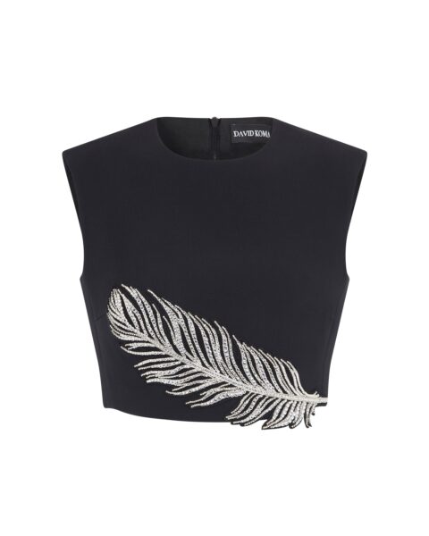 David Koma Crystal Feather Crop Top