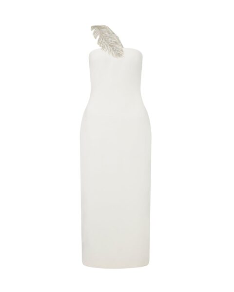 David Koma Crystal Feather One Shoulder Midi Dress