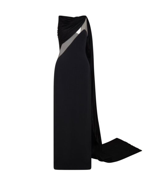 David Koma Draped Jersey And Tulle Insert Gown