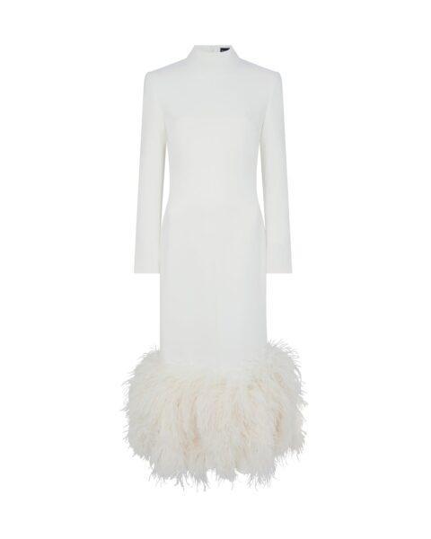 David Koma Feather Hem Long Sleeve Midi Dress
