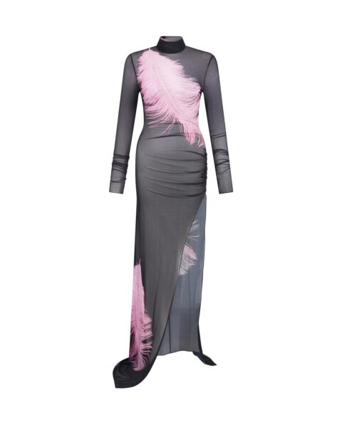 David Koma Feather Printed Mesh Gown