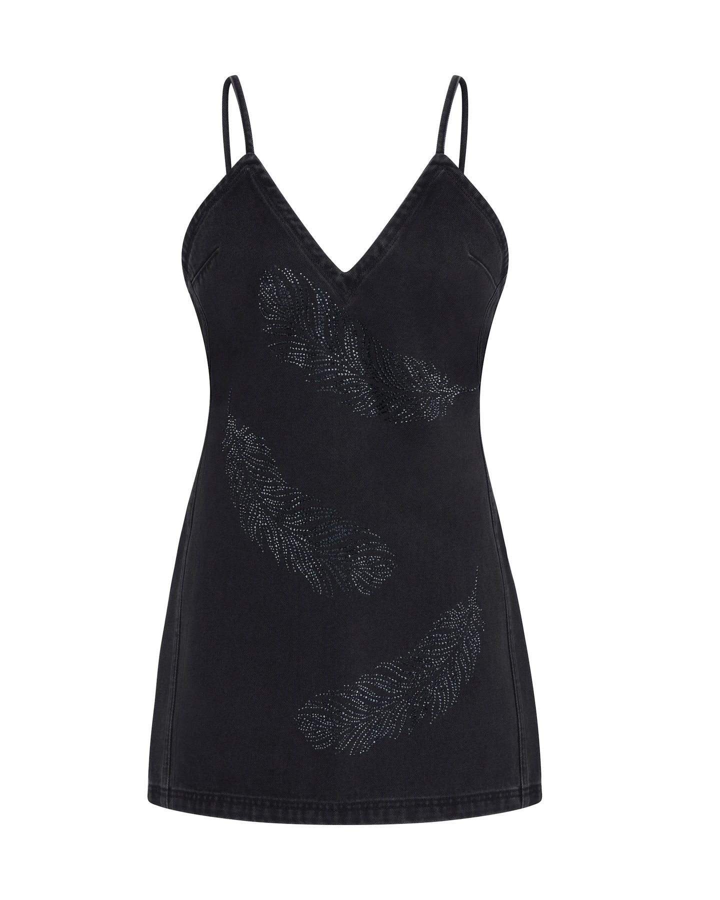 David Koma Feather Rhinestone Denim Mini Dress David Koma Feather Rhinestone Denim Mini Dress