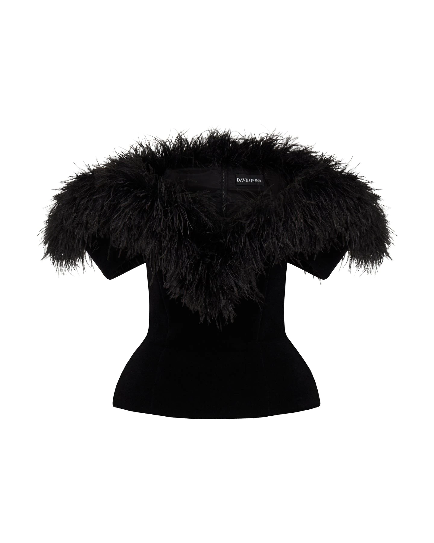 David Koma Feather Trim And Velvet Top David Koma Feather Trim And Velvet Top