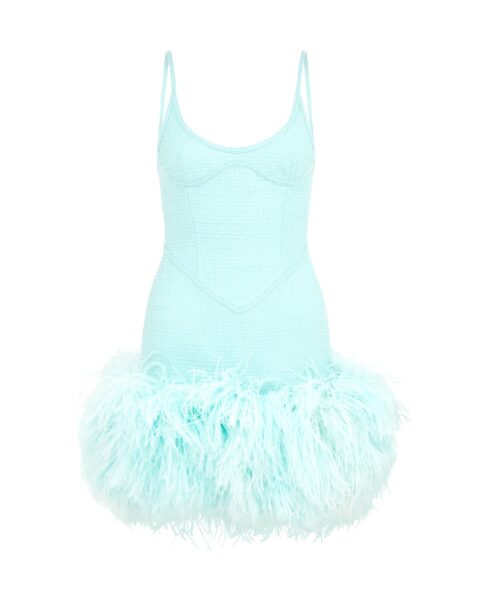 David Koma Feather Trim Boucle Mini Dress