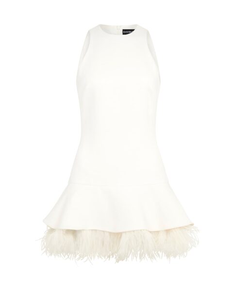 David Koma Feather Trim Mini Dress In White