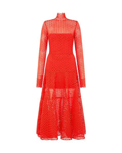 David Koma Macrame Midi Dress In Red