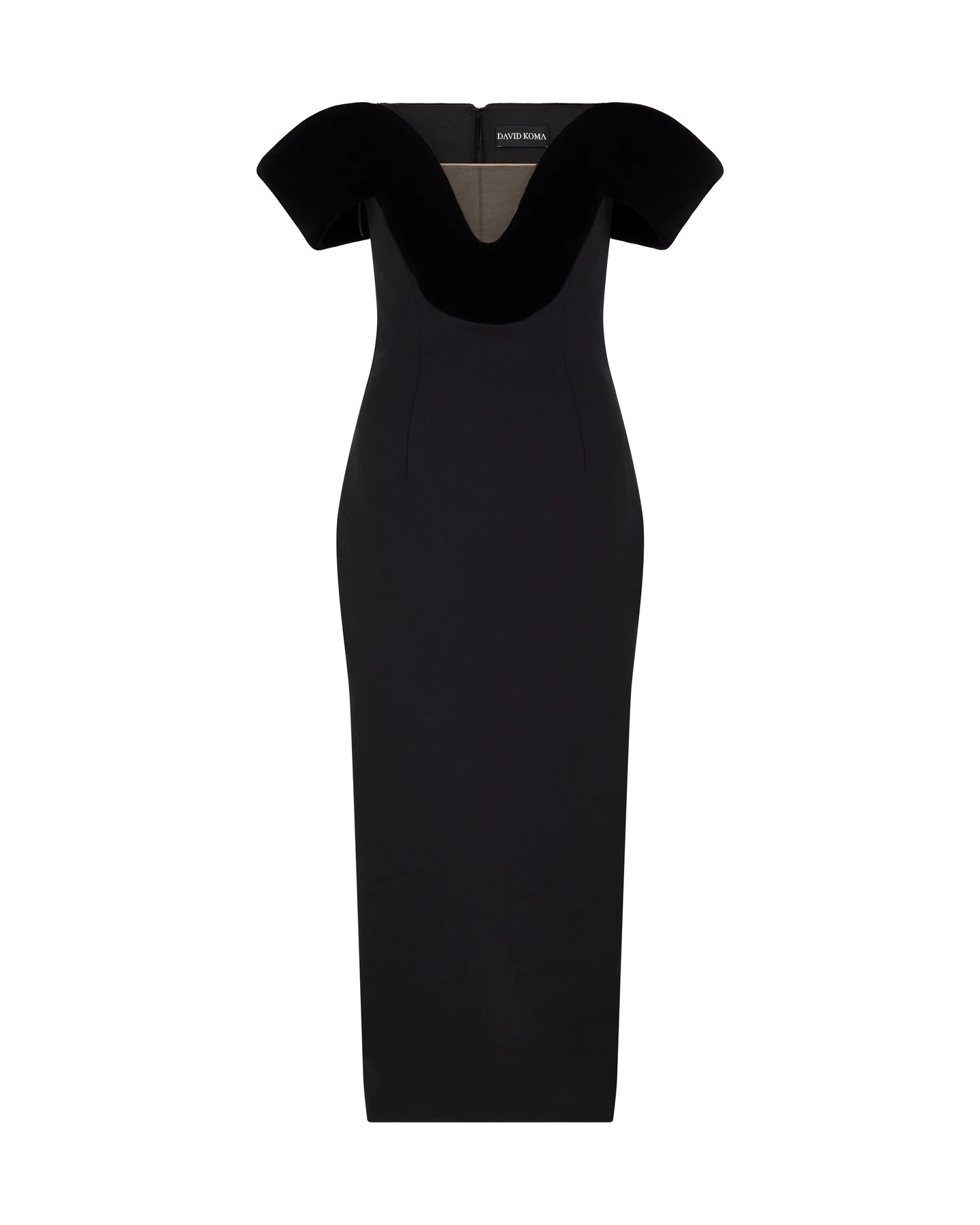 David Koma Off The Shoulder Velvet Detail Midi Dress David Koma Off The Shoulder Velvet Detail Midi Dress