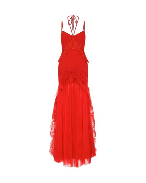David Koma Pleated Skirt And Lace Trim Gown