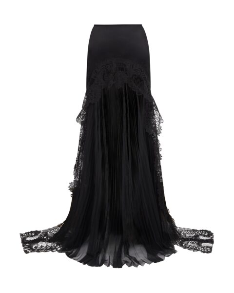 David Koma Pleated Tulle And Lace Maxi Skirt